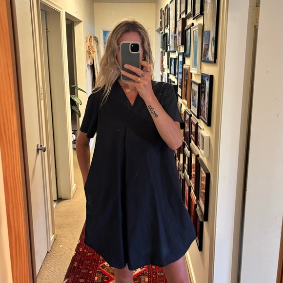 COS Black V-Neck Shirt Tunic Tencel Minimalist Dress with Pockets - Picture 14 of 16